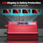 1000W Power Inverter with LCD Screen Display, 2 AC Outlets, 36W Type-C Port, 5V/3A USB Port, 12V DC to 110V/120V AC Inverter for Truck, Home, Vehicles, Laptop, Trip