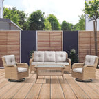 4 Piece Patio Furniture-All-Weather PE Wicker Outdoor Patio Furniture with Swivel Rocker Chairs,Outdoor Couch, Set with Coffee Table
