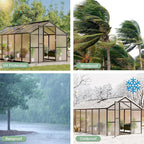 Greenhouse, 6x10 Ft Outdoor Greenhouses, Accessible Green House with Roof Vents and Sliding Doors, Aluminum Frame Polycarbonate Greenhouses, Large Greenhouse for Outdoor Gardens and Backyards, Silver