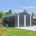 12x20 FT Garage Shed Outdoor Storage 1810 CU.FT Large Metal Garden Tool Sheds for Vehicle with Lockable Doors Floor Frame Window Gable Roof Waterproof for Backyard Patio Lawn, Black
