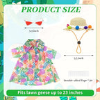 Hawaiian Porch Goose Outfits, Summer Lawn Goose Outfit with Sunglasses & Hat, Yard Goose Clothes and 3 Pcs/Set Goose Costume for 23" 17" Statue Patio Garden Decoration