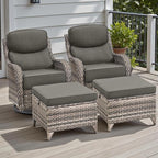 Rilyson Wicker Outdoor Patio Furniture Set - 4 Piece Patio Conversation Set with Swivel Rocker Chairs and Ottomans, 6 inch Cushions, High Back, Deep Seating, for Porch Deck Garden Mixed Grey/Grey