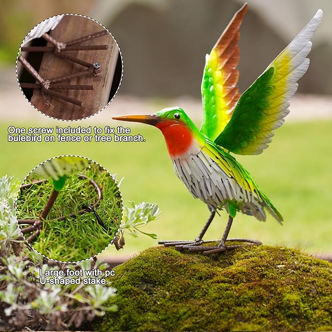 Nacome Metal Hummingbird Statues for Garden Decor: Outdoor Sculptures Clearance Lawn Ornaments for Patio Balcony Front Backyard - Unique Gifts for Grandma Mom