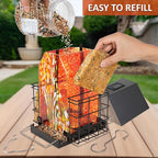 LUJII Solar Bird Feeder for Outdoor Hanging, 2 Suet Cake Cages, Hand-Blown Glass Container, Metal Roof, All-Weather Design for Woodpeckers, Red