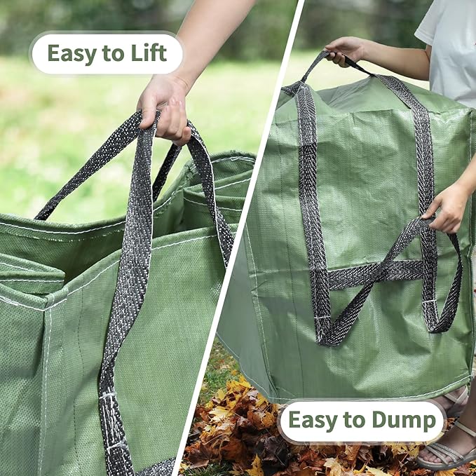 2-Pack 66 Gallons Reusable Yard Waste Bags, Upgrade Heavy Duty Foldable Garden Leaf Bag Lawn Bags Trash Bag Waste Container, Keep Upright (25.5" L × 25.5" W × 27.5" H)