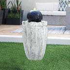 Modern Ball Fountains Outdoor Indoor Cast Stone Sphere Zen Fountain with LED Lights Round Water Features Decor for Garden Patio Living Room Office Black and White 25.6” High