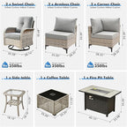 Outdoor Sectional Patio Furniture Set with Swivel Rocking Chairs,9 Pieces Wicker Conversation Sets L Shaped Couch Out Door Sofa Set Outside Furniture for Garden Deck Yard Porch,Dark Grey