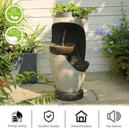27.95''H Outdoor Garden Water Fountain, 2-Tier Bowl Shaped Floor - Standing Waterfall Fountain Indoor with LED Lights for Yard, Garden, Patio,Backyard & Home Decor