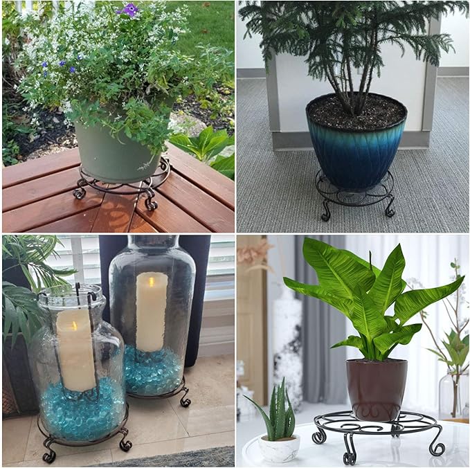 Yimobra Original Patented Plant Stand for Flower Pot Heavy Duty Potted Holder Indoor Outdoor, Metal Rustproof Iron Garden Container Round Supports Rack for Planter, Brown, 11.8 Inches