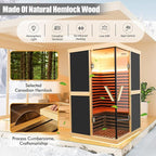 2 Person Sauna Infrared Saunas APP Control 7 Color Light 1980W Wooden Home Spa Room Canadian Hemlock Wood Low-EMF Indoor Saunas 47.2 * 47.2 * 75.6inch