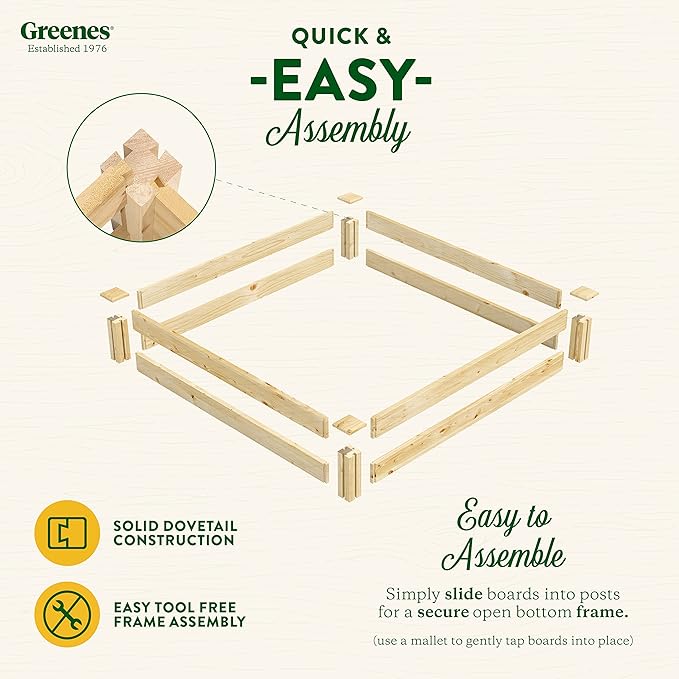 Greenes Fence Original Pine Raised Garden Bed, 4' x 4' x 7" - Made in USA with American Pine