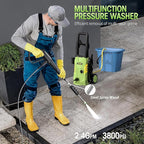 Electric High Pressure Washer - Portable Washer with 23 FT Water Outlet & 6.6 FT Inlet Hose, Steel Spray Wand, Foam-Adjustable Cannon, 4 Nozzle Set, Cleans Car/Patio/Fence/Window, 3800PSI 2.4GPM