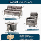 Luxury High Back Outdoor Furniture 6-Inch Thick Cushions with 50,000 BTU Gas Propane Fire Pit Tablet, Patio Furniture Set with Swivel Chairs, for Porch, Balcony, Deck and Yard