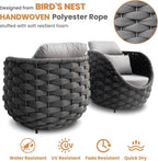 Woven Rope Outdoor Chair: Aluminum Patio Accent Chair with Arms - Assembled Cushioned Lounge Chair for 400lbs - Morden Porch Furniture Seating for Deck Balcony Garden Pool Backyard Hotel Resort