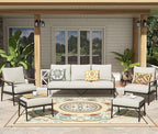 NATURAL EXPRESSIONS 7 Pieces Patio Furniture Set, Outdoor Furniture Sofa Sectional Modern Metal Patio Conversation Set with High Back Wicker Backrest & Loveseat for Balcony, Backyard, Deck, Porch