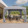COOS BAY 10x10 Outdoor Patio Gazebo with Netting and Corner Shelves, Two-Tier Soft Top Canopy for Backyard, Lawn, Deck and Garden, Gray
