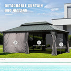 Domi 12'x18' Hardtop Gazebo Canopy Metal,Outdoor Aluminum Gazebo with Galvanized Steel Double Roof,Permanent Gazebo Pavilion for Patio Deck Backyard,Curtain and Netting,Grey