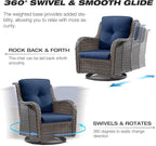 Joyside 5 Piece Outdoor Patio Furniture Set Wicker Conversation Bistro Set Swivel Rocking Chairs with Side Table and Ottomans for Backyard, Porch, Deck(Mixed Grey/Blue)