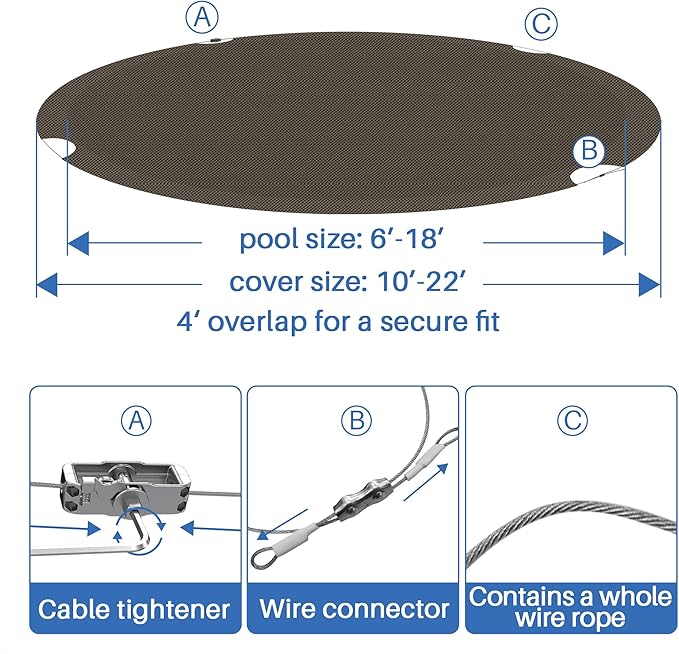 ECOOPTS 9 ft Round Pool Cover for Above Ground Pools, Swimming Pool Cover Protector Winter Safety Cover (Brown)