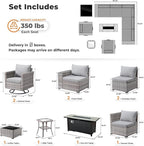 ovios 10 Pieces Patio Furniture Set, Outdoor Wicker Sectional Sofa with 54" Fire Pit Table Swivel Chairs, Modern Modular Deep Seat Rattan Couch Conversation Sets, Dark Grey
