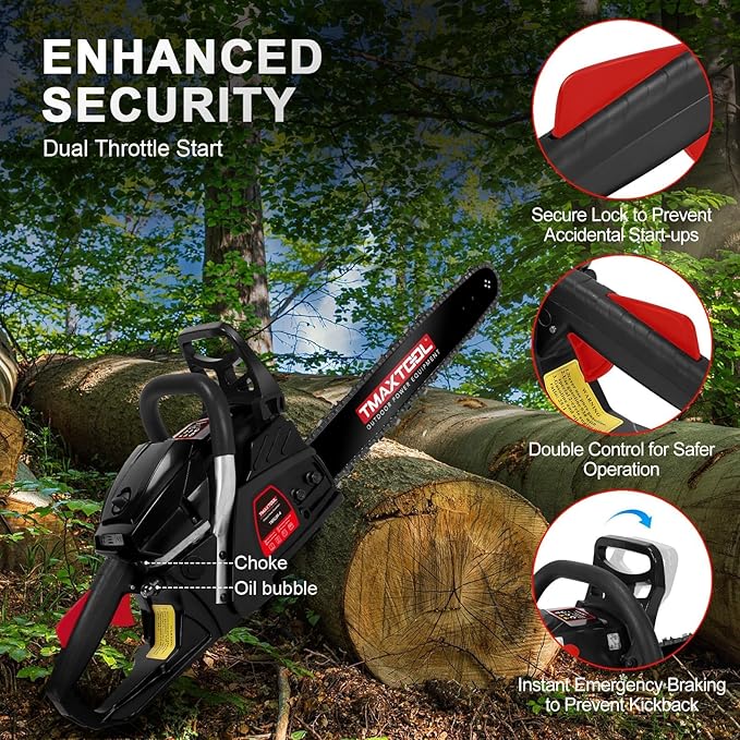 62cc Gas Chainsaw, 3.5-HP, 20 Inch Chain Saw, Gas Powered Chainsaws, 2-Stroke Gasoline Power Chain Saws with Automatic Oiler for Wood Cutting, Easy-Start, Black