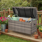 AVAWING 240 Gallon Wicker Deck Box, Outdoor Storage Box with Portable Wheels and Handles, Waterproof Patio Rattan Container for Garden, Balcony, Yard (Grey)