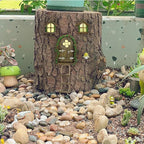Fairy Door and Windows Garden Kit Accessories Outdoor, Glow in Dark Gnome House for Tree, Lawn Yard Art Sculpture, Miniature Garden Decor (Ladder)