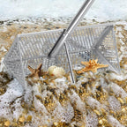 Sand Sifter, 304 Stainless Steel, 16'' Basket with Sharp Teeth, 60" Ergonomic Handle | Equipped with Clam Rake, Sand Flea Sifter, Black Beach Shovel and 5L Bucket