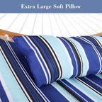 SUNCREAT Portable Hammock with Carrying Bag, 2 Person Hammock with Curved Spreader Bar, Blue Stripes