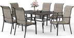 7 Piece Patio Dining Sets for 6, Outdoor Table and Chairs Set with Patio Dining Table(1.61-2" Hole) and 6 High Back Textilene Patio Dining Chairs, Outdoor Dining Sets for Deck Backyard