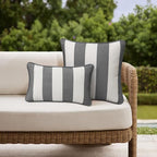 Decorative Outdoor Water Repellent Throw Pillows with Inserts, Set of 4, 20" x12" Pillows for Patio, Backyard, Bed, Couch, and Patio Furniture, Gray Stripe