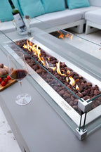 Elementi | Granville Gas Fire Pit Cast Concrete 60" Rectangular Fire Table, Outdoor Fire Pit Electronic Ignition | Canvas Cover, Lava Rock Included | Light Gray (Natural Gas)