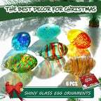 Set of 6 Hand Blown Glass Egg Ornaments Hanging Gazing Ball Witches Ball Friendship Decor for Home Outdoor Wedding Party Christmas Tree