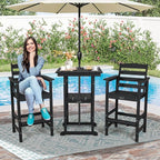 FUNBERRY Outdoor Bar Set with Umbrella Holes, Tall Adirondack Chairs and Table, All Weather HDPE Bar Height Outdoor Table and Chairs Set for Bistro Patio Balcony