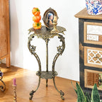 Sungmor Vintage Cast Iron Plant Stand - Ornate Gold Pedestal Table for Indoor Outdoor Garden, 27.5" Antique Metal Flower Pot Holder, Victorian Style Plant Display Stand - Patio, Porch, Balcony Décor