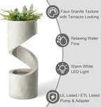 Glitzhome Decorative Tiered Outdoor Water Fountain with LED Light, Curved Waterfall Fountain with Stone Planter, Faux Terrazzo Spiral Shaped Fountains for Garden Deck Patio Porch, 31.25”H