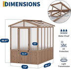 6x8FT Wooden Greenhouse with Cedar Frame, Outdoor Wood Greenhouses with Roof Vent, Wood and Polycarbonate Walk-in Greenhouse