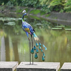 TERESA'S COLLECTIONS Garden Decor, Peacock Garden Decor with Colorful Painting, 24'', Waterproof Metal Garden Statue, Peacock Gifts, Garden Gifts for Women Mom, Indoor/Outdoor