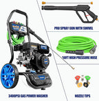 TOOLCY Gas Pressure Washer 3400 PSI & 2.8 GPM Max, High-Powered 212cc Engine, Enhanced Pump, 50FT Pressure Hose, Onboard Soap Tank, Foldable Handle, Kink-Less Swivel Spray Gun & 5 Nozzle Tips