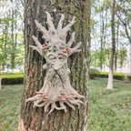 Whimsical Tree Face Garden Decoration ，Tree Faces Decor Outdoor Wallmounted Statue Art with Leaf Features, Outdoor Decor Garden Accessory.(Mushroom)