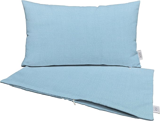 RSH DECOR: Sunbrella Pillow Covers Set of 2 | Covers Only - 20" x 12" | Outdoor Lumbar Pillow Covers Crafted with Sunbrella Performance Fabric | Canvas Air Blue