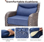Rilyson Wicker Outdoor Patio Furniture Set - 4 Piece Patio Conversation Set with Swivel Rocker Chairs and Ottomans, 6 inch Cushions, High Back, Deep Seating, for Porch Deck Garden Brown/Blue