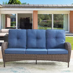 HUMMUH Outdoor Patio Couch-Outdoor Rattan Couch with Thick Cushions Outdoor Sofa for Deck Lawn Porch Balcony Poolside-Brown/Blue