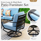 Sophia & William Patio Furniture Sets for 7 Outdoor Conversation Set 7 Pcs with 2 x Swivel Sofa Chairs, 2 x Armrest Chairs, 1 x 3-Seat Sofa, 2 x Ottomans for Coffee Garden Backyard Poolside Blue