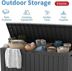EasyUp 90 Gallon Outdoor Storage Box, Resin Waterproof UV-Resistant Deck Box, Reinforced Stability for Patio, Garden, and Poolside, Striped Black