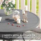 VICLLAX Patio Dining Set for 6, 7 Pieces Outdoor Furniture Includes 47.2" Round Patio Table with Umbrella Hole and 6 Outdoor Swivel Chairs for Lawn Garden, Grey Tabletop and Grey Fabric