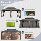 12' x 18' Hardtop Gazebo, Domi Outdoor Aluminum Metal Gazebo with Curtains and Netting, Galvanized Steel Double Canopy for Patios, Deck, Backyard