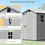 Greesum 4x6FT Plastic Outdoor Storage Shed with Floor, Resin Storaged Sheds with Lockable Door, Window & Vent, All-Weather Tool House for Garden, Backyard, Patio, Light Gray (One-Piece Panel)