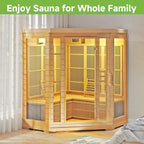 Infrared Sauna Room for Home, 4 Person Indoor Home Sauna Spa, Far Infrared Canadian Wooden Corner Saunas with 10 Low Emf Heaters, Bluetooth Speakers, 7 Color Chromotherapy Lights