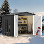 DWVO 8x6FT Outdoor Storage Shelter, Roomy Steel Tool Shed with Secure Entrances & Air Circulation for Patio, Lawn, and Backyard, Ideal for Storing Garden Gear, Lawn Tools, and Bikes, Dark Gray